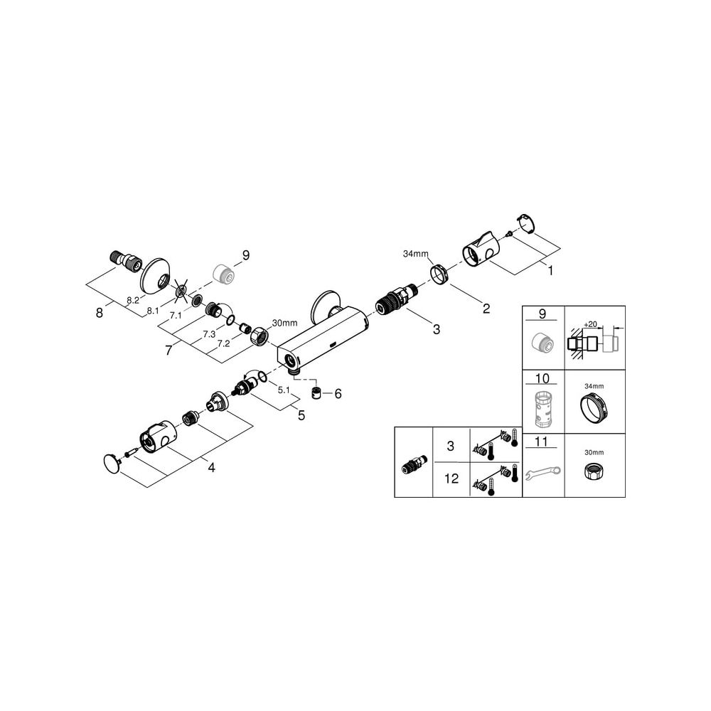 Grohe Thermostat-Brausebatterie Grohtherm 800 Wandmontage, Chrom, 34558000... GROHE-34558000 4005176310089 (Abb. 8)