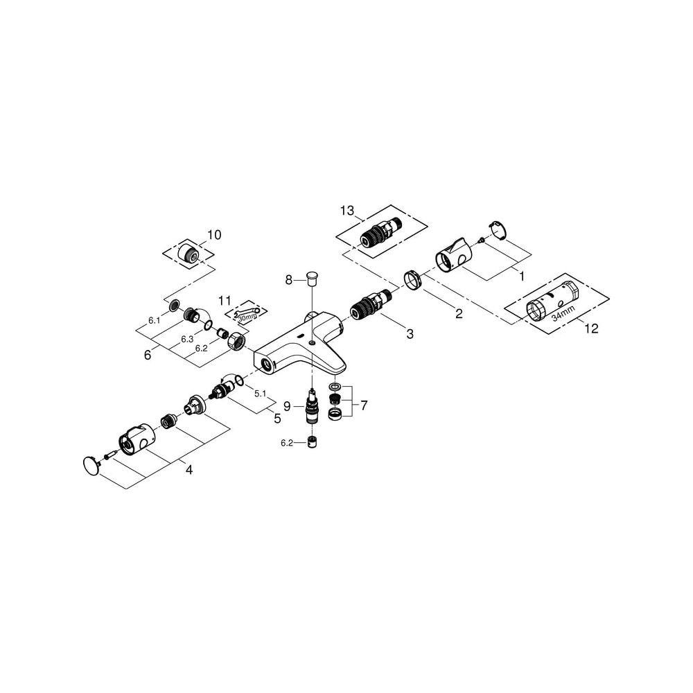 Grohe Grohtherm 800 Thermostat-Wannenbatterie, Wandmontage, eigensicher, ohne Anschlüss... GROHE-34568000 4005176310164 (Abb. 5)