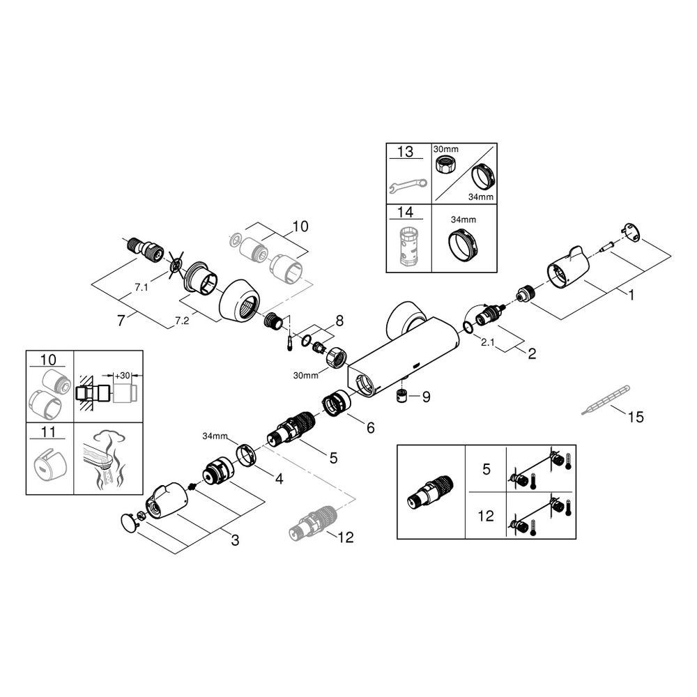 Grohe Thermostat-Brausebatterie Grohtherm Special mit verdeckten S-Anschlüssen, Chrom, ... GROHE-34667000 4005176351570 (Abb. 8)