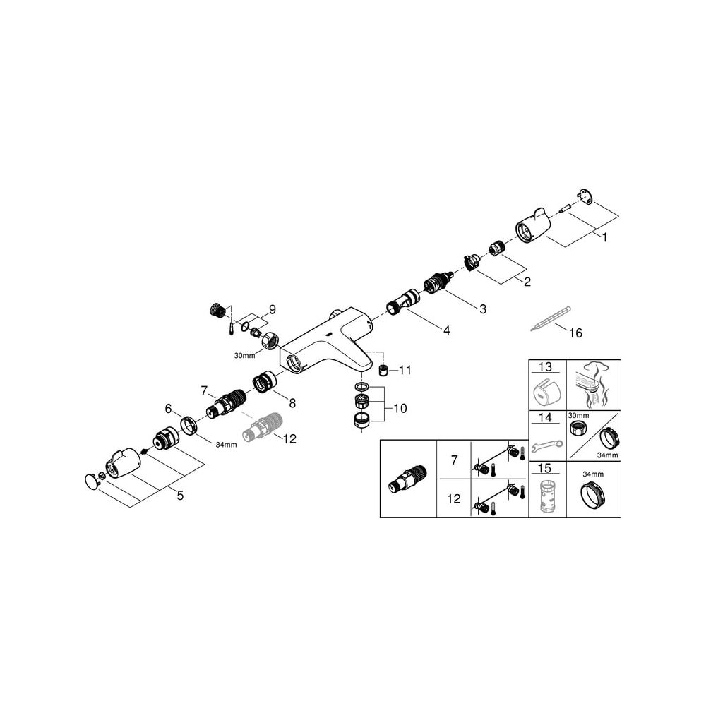Grohe Grohtherm Special Thermostat-Wannenbatterie, Wandmontage, ohne S-Anschlüsse und A... GROHE-34671000 4005176351587 (Abb. 6)