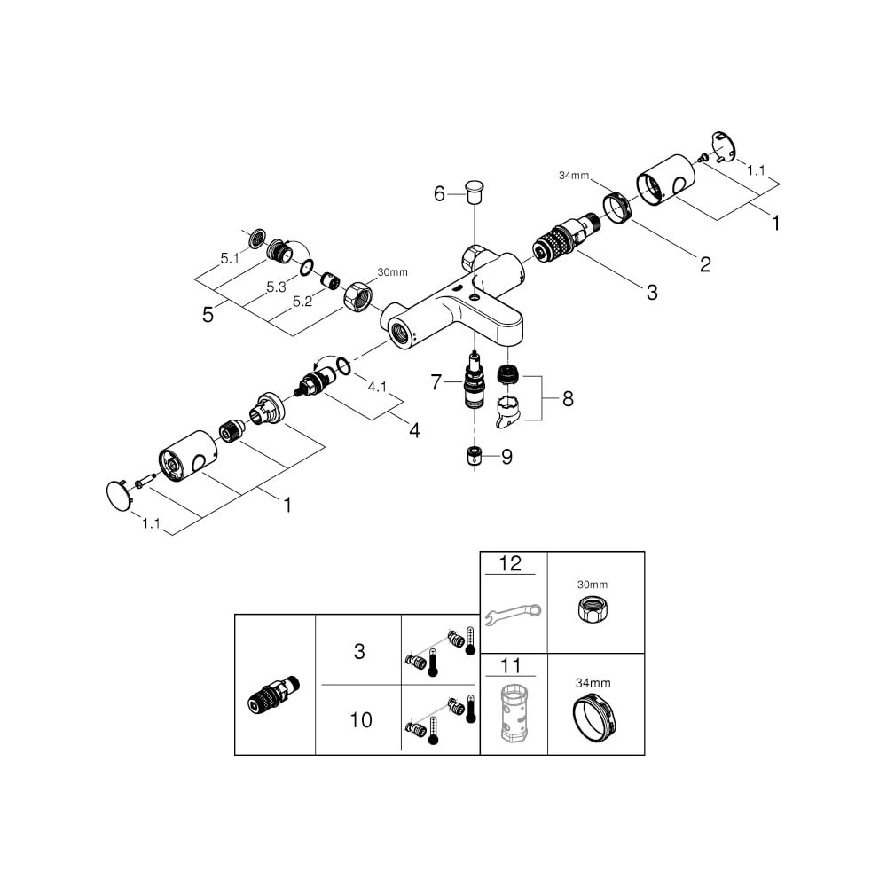 Grohe Grohtherm 800 Cosmopolitan Thermostat-Wannenbatterie, Wandmontage, ohne Anschlüss... GROHE-34770000 4005176612077 (Abb. 5)