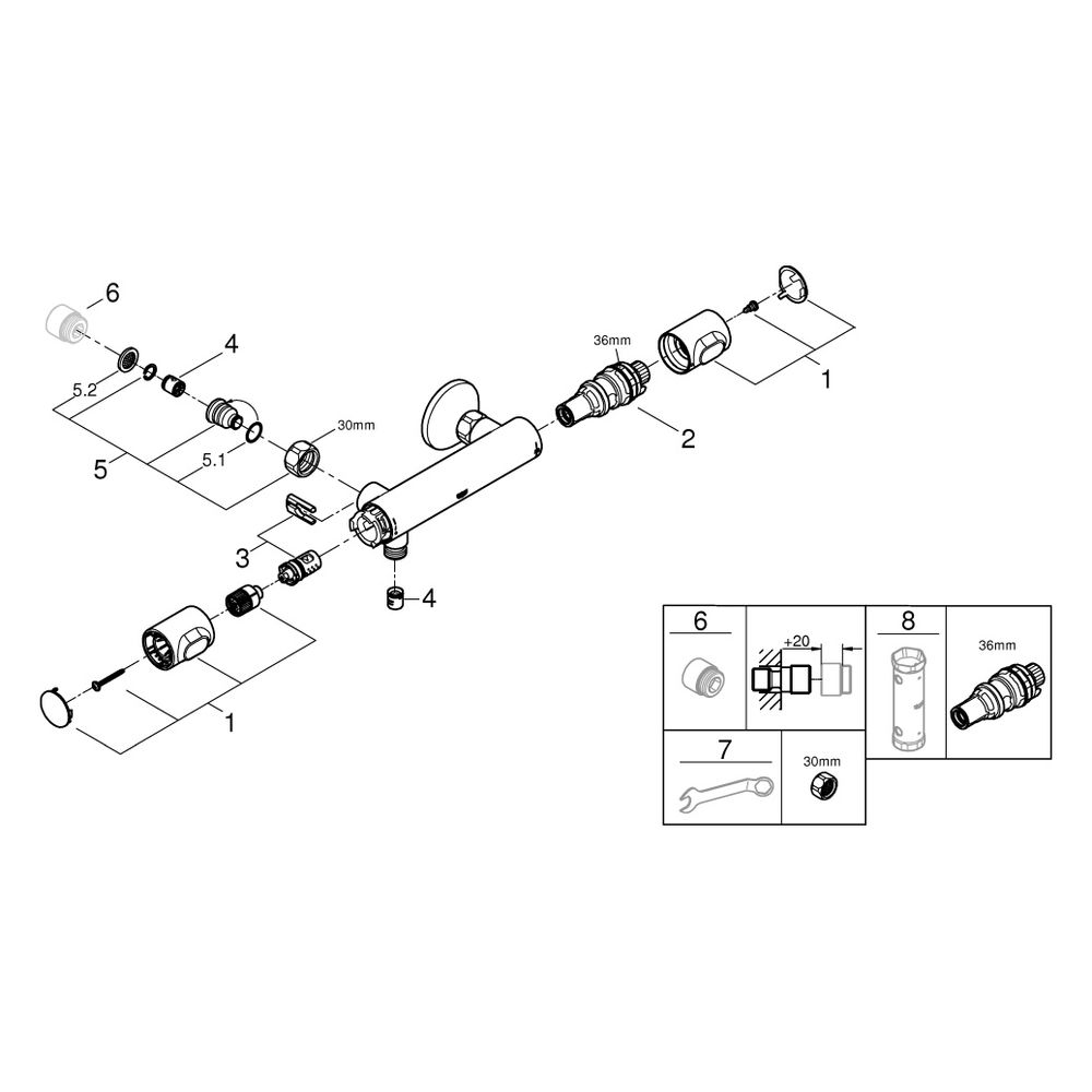 Grohe Grohtherm 500 Thermostat-Brausebatterie, Wandmontage, ohne Absperrverschraubung, ... GROHE-34794000 4005176632440 (Abb. 9)