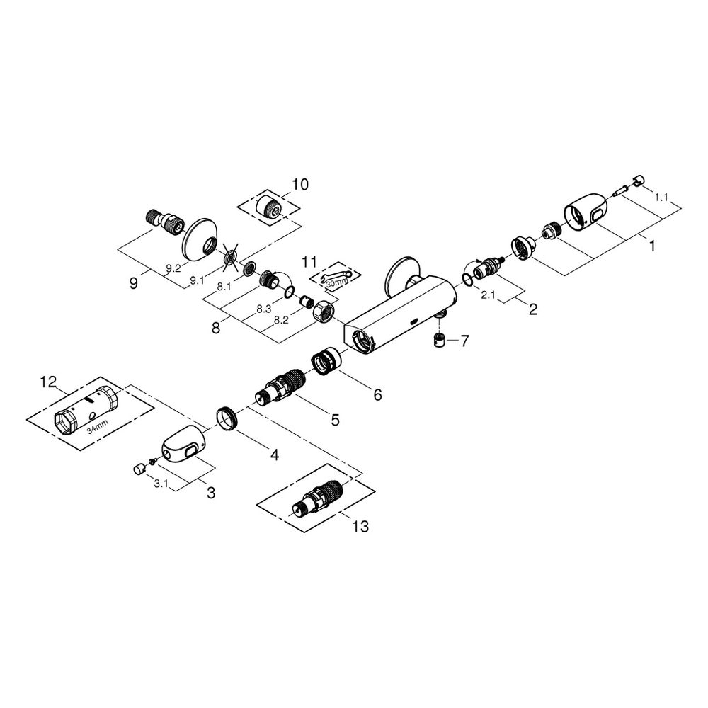 Grohe Grohtherm 1000 Thermostat-Brausebatterie, Wandmontage, Chrom, 34814003... GROHE-34814003 4005176695728 (Abb. 10)