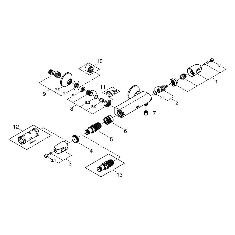 Grohe Grohtherm 1000 Thermostat-Brausebatterie, Wandmontage, Mattschwarz, 348142433... GROHE-348142433 4067393030232 (Abb. 4)