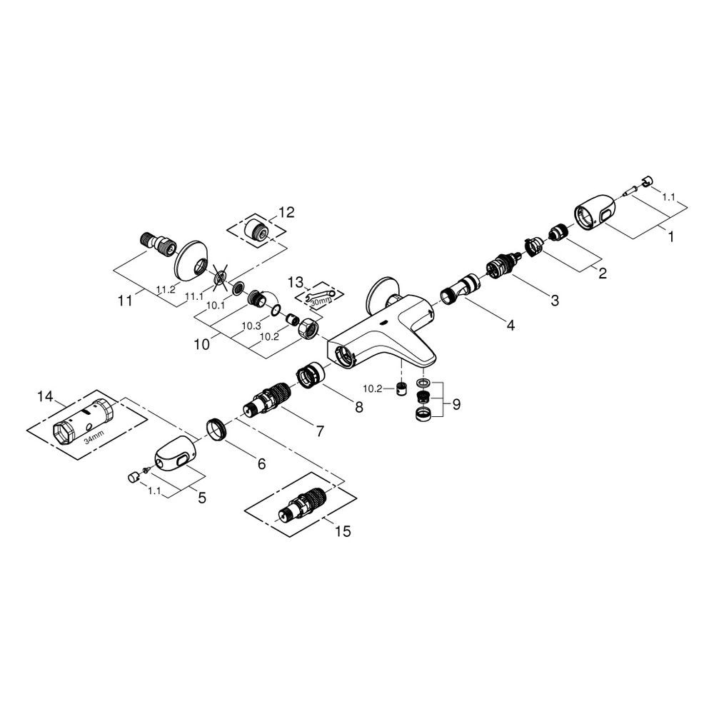 Grohe Grohtherm 1000 Thermostat-Wannenbatterie, Wandmontage, S-Anschlüsse, Chrom, 34816... GROHE-34816003 4005176695742 (Abb. 8)