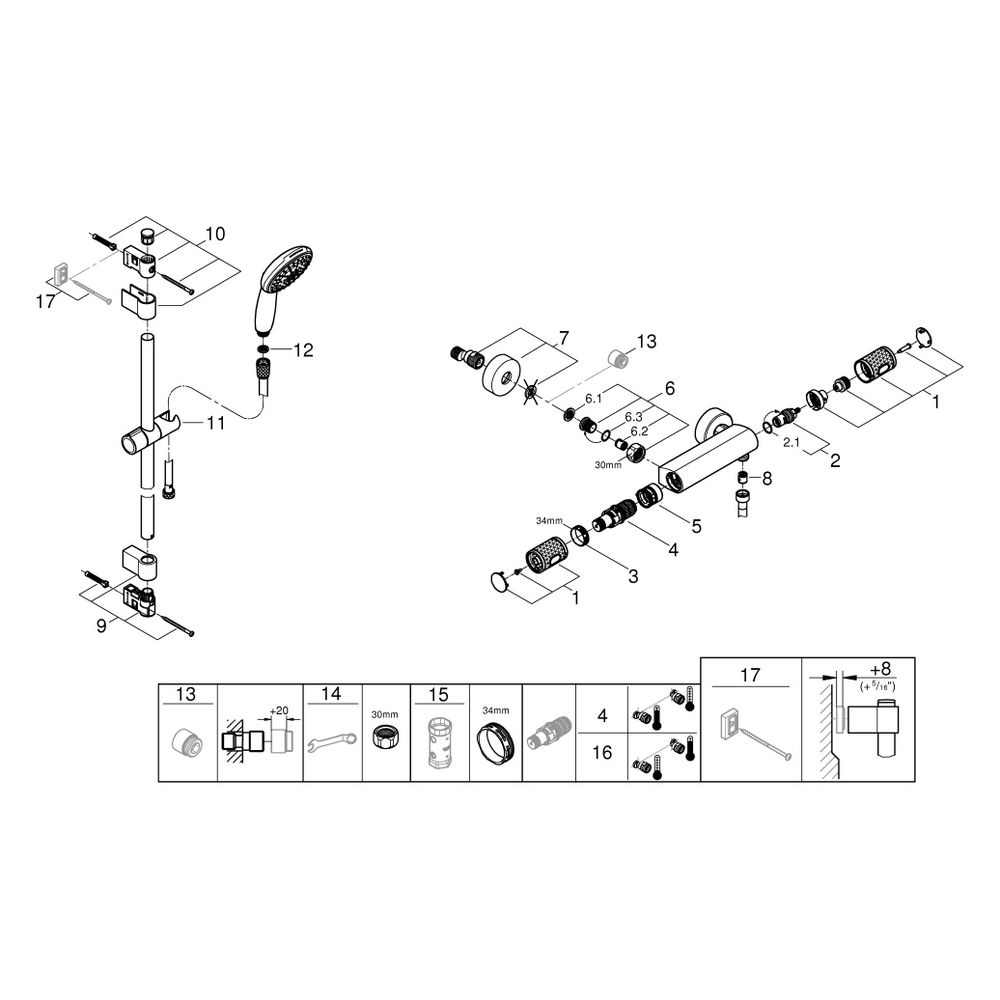 Grohe Grohtherm 1000 Performance Thermostat-Brausebatterie, mit Tempesta Brausestangens... GROHE-34834001 4005176766381 (Abb. 4)