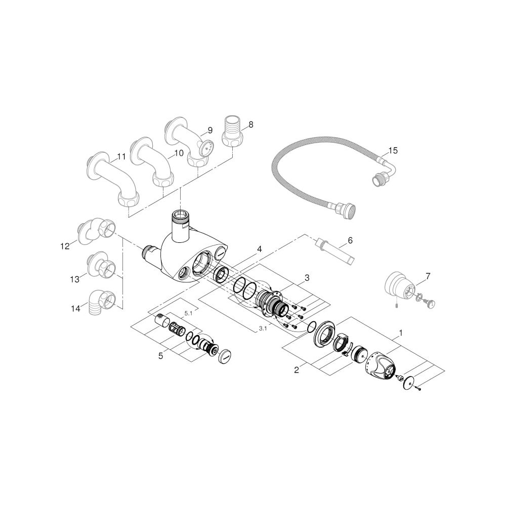 Grohe Grohtherm XL Thermostatbatterie, DN 25, Wandmontage, Einsatzbereich 9l/min bis 14... GROHE-35085000 4005176207068 (Abb. 7)