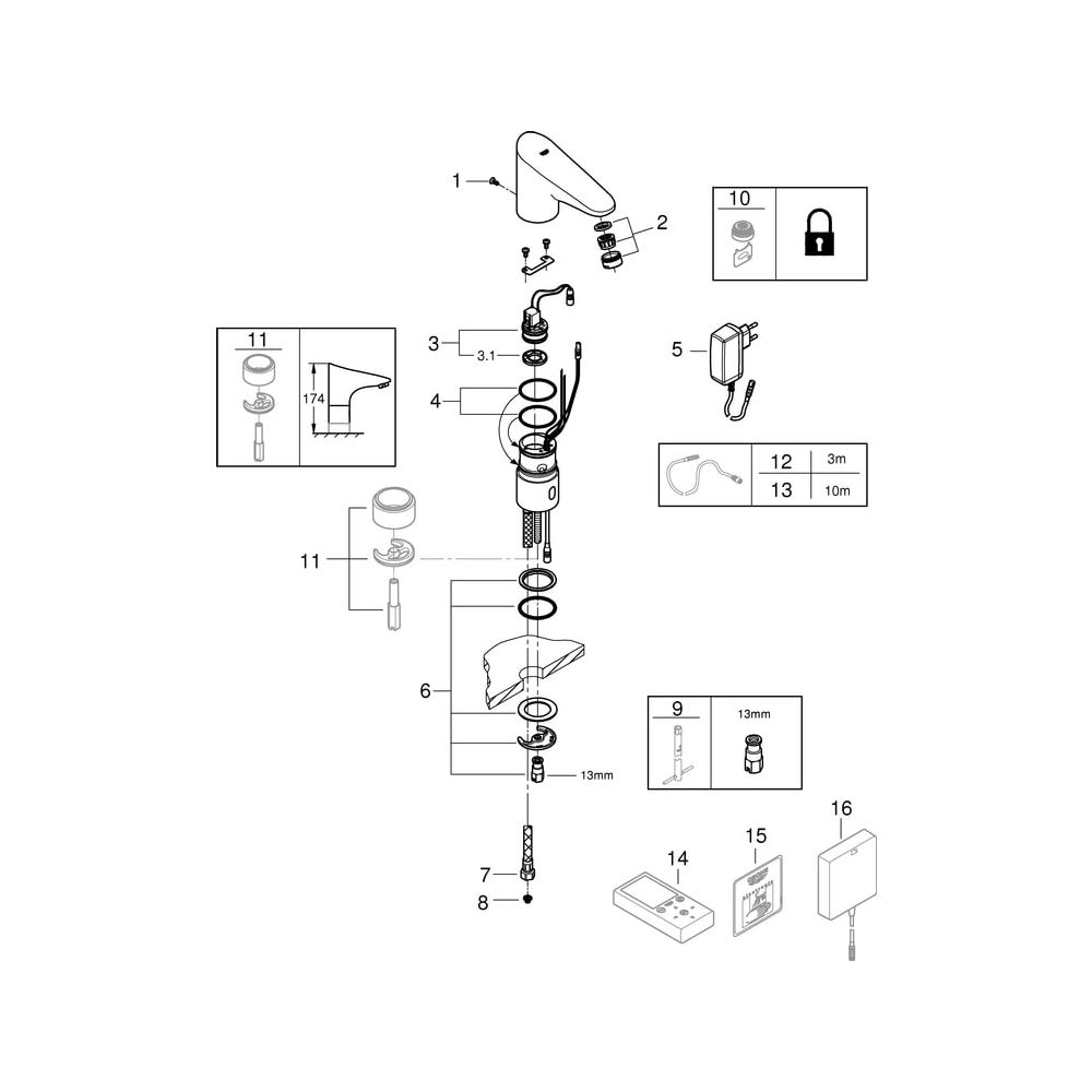 Grohe Infrarot-Elektronik für Waschtisch Europlus E, ohne Mischung, mit Steckertrafo 10... GROHE-36016001 4005176929366 (Abb. 6)
