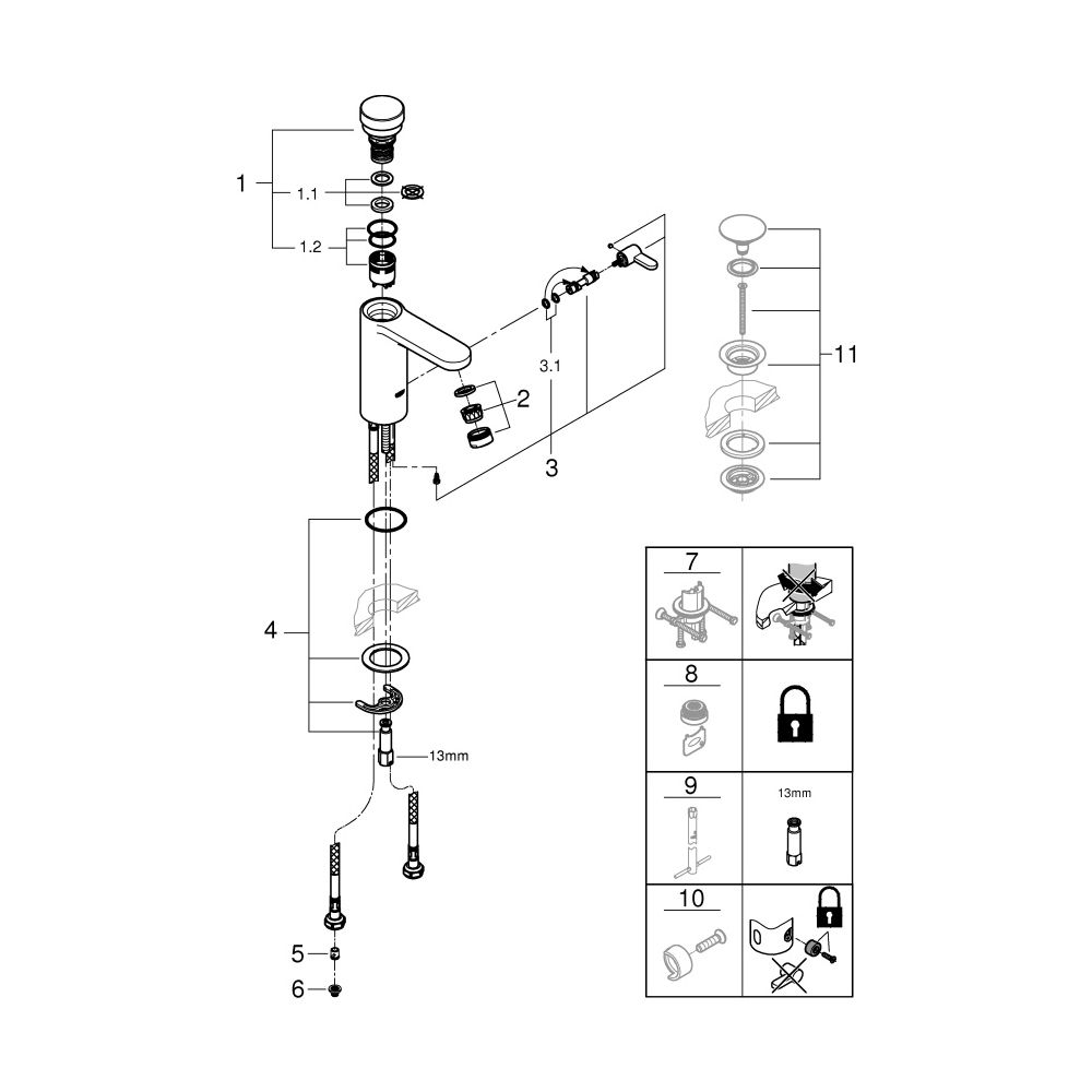 Grohe Eurosmart CT Selbstschluss-Waschtischbatterie, mit Mischung, Chrom, 36317000... GROHE-36317000 4005176896514 (Abb. 9)
