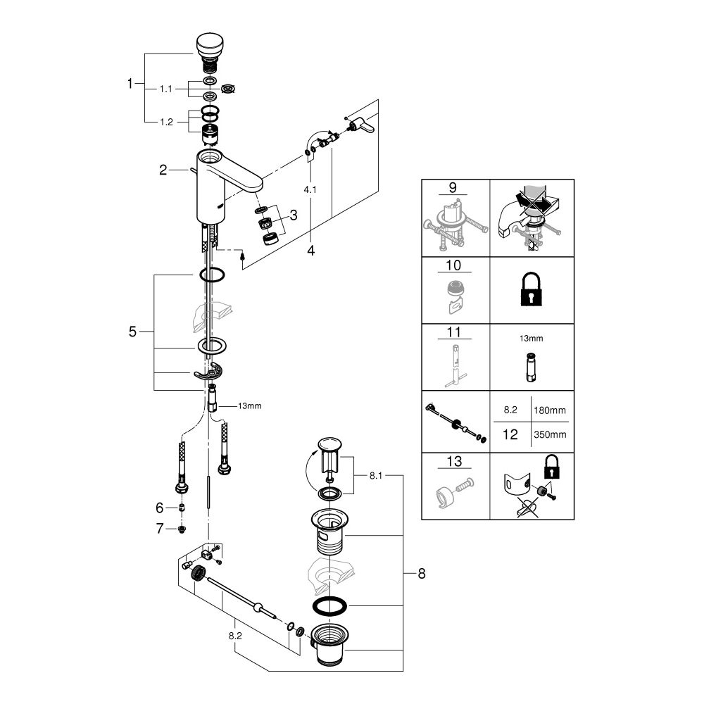 Grohe Eurosmart CT Selbstschluss-Waschtischbatterie, mit Mischung, 1 1/4" Zugstangen-Ga... GROHE-36318000 4005176896521 (Abb. 9)