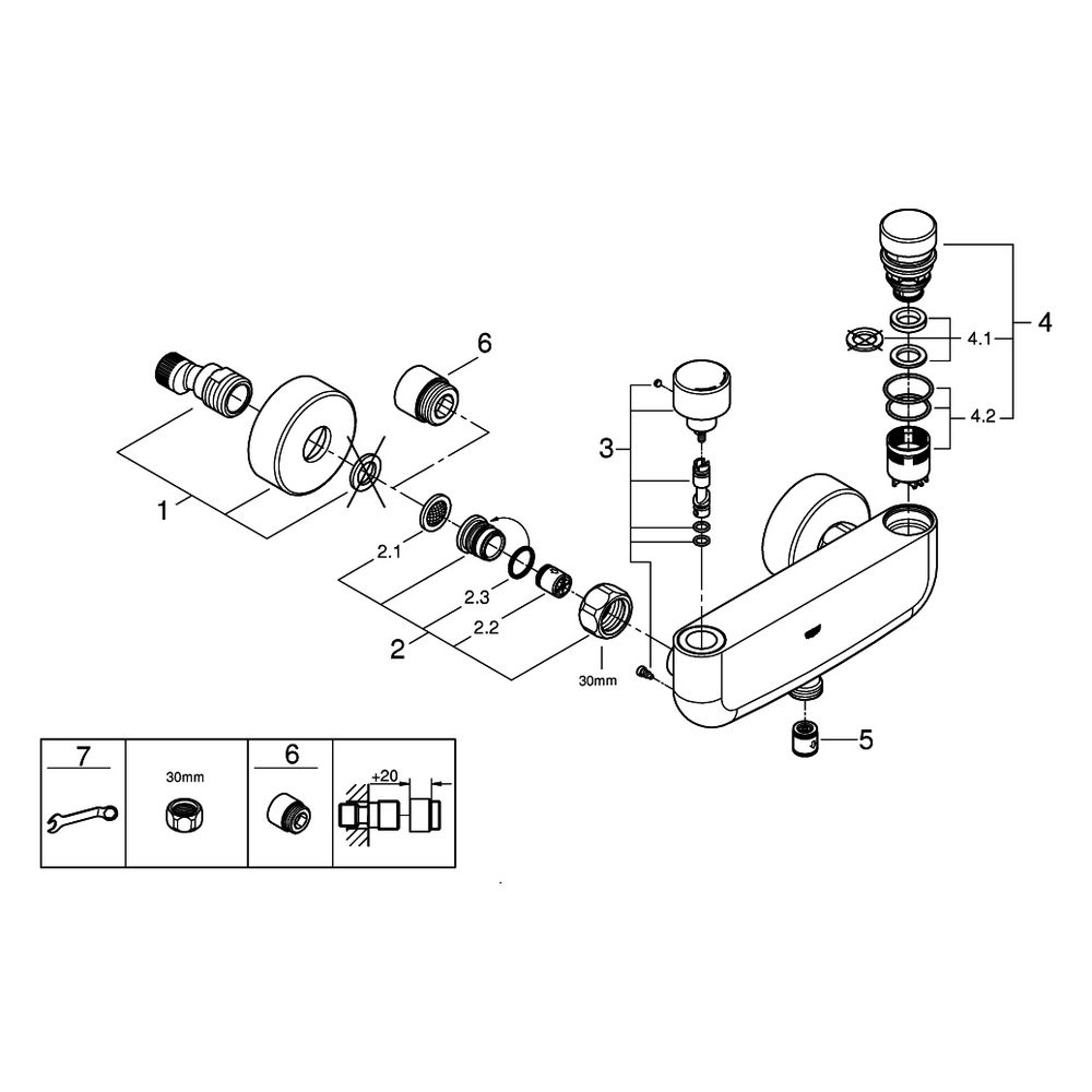 Grohe Eurosmart CT Selbstschluss-Brausebatterie, Wandmontage, mit Mischung, Chrom, 3632... GROHE-36320000 4005176896545 (Abb. 7)
