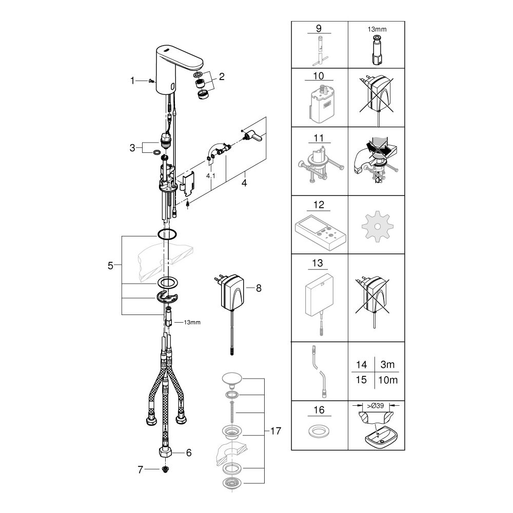 Grohe Infrarot-Elektronik für Waschtisch Eurosmart CE, Mischung, variabler Temperaturbe... GROHE-36324001 4005176305757 (Abb. 6)