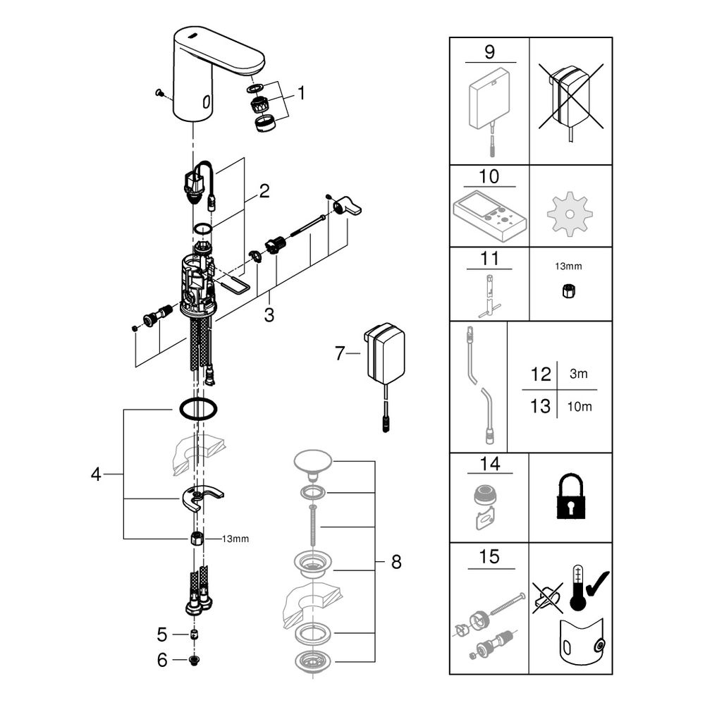 Grohe Infrarot-Elektronik für Waschtisch Eurosmart CE, M-Size, mit Mischung, Steckertra... GROHE-36325002 4005176318771 (Abb. 8)
