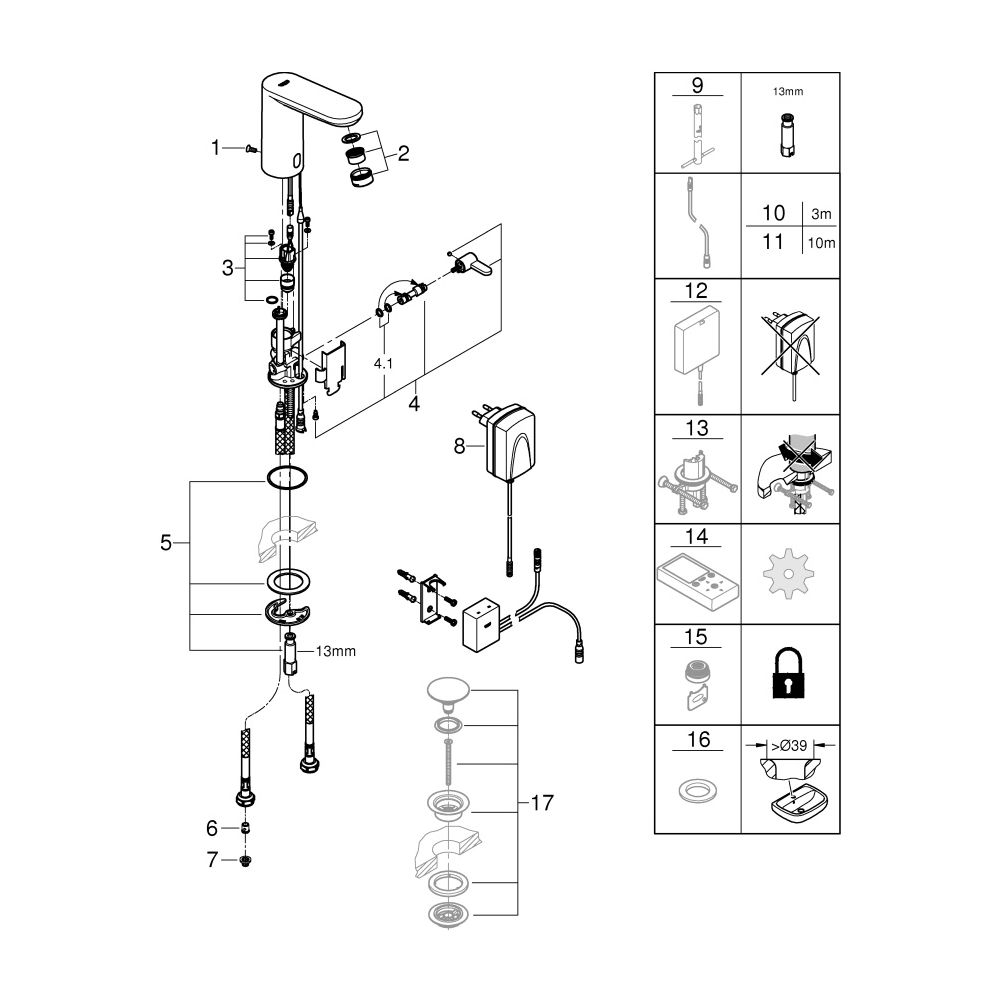 Grohe Infrarot-Elektronik für Waschtisch Eurosmart Cosmopolitan E Bluetooth, mit Mischu... GROHE-36413000 4005176320576 (Abb. 6)