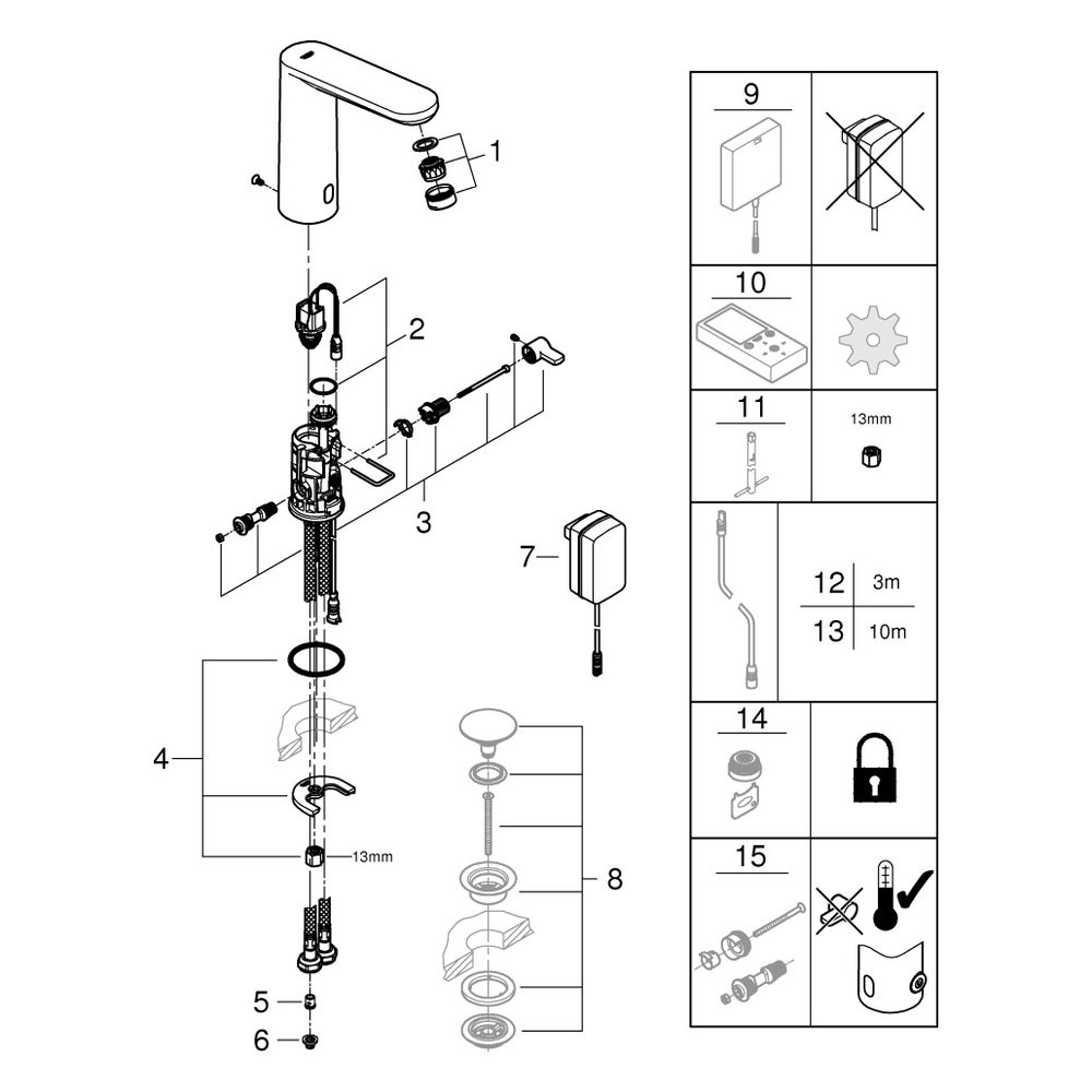 Grohe Infrarot-Elektronik für Waschtisch Eurosmart CE, L-Size, mit Mischung, Steckertr... GROHE-36421001 4005176695612 (Abb. 11)