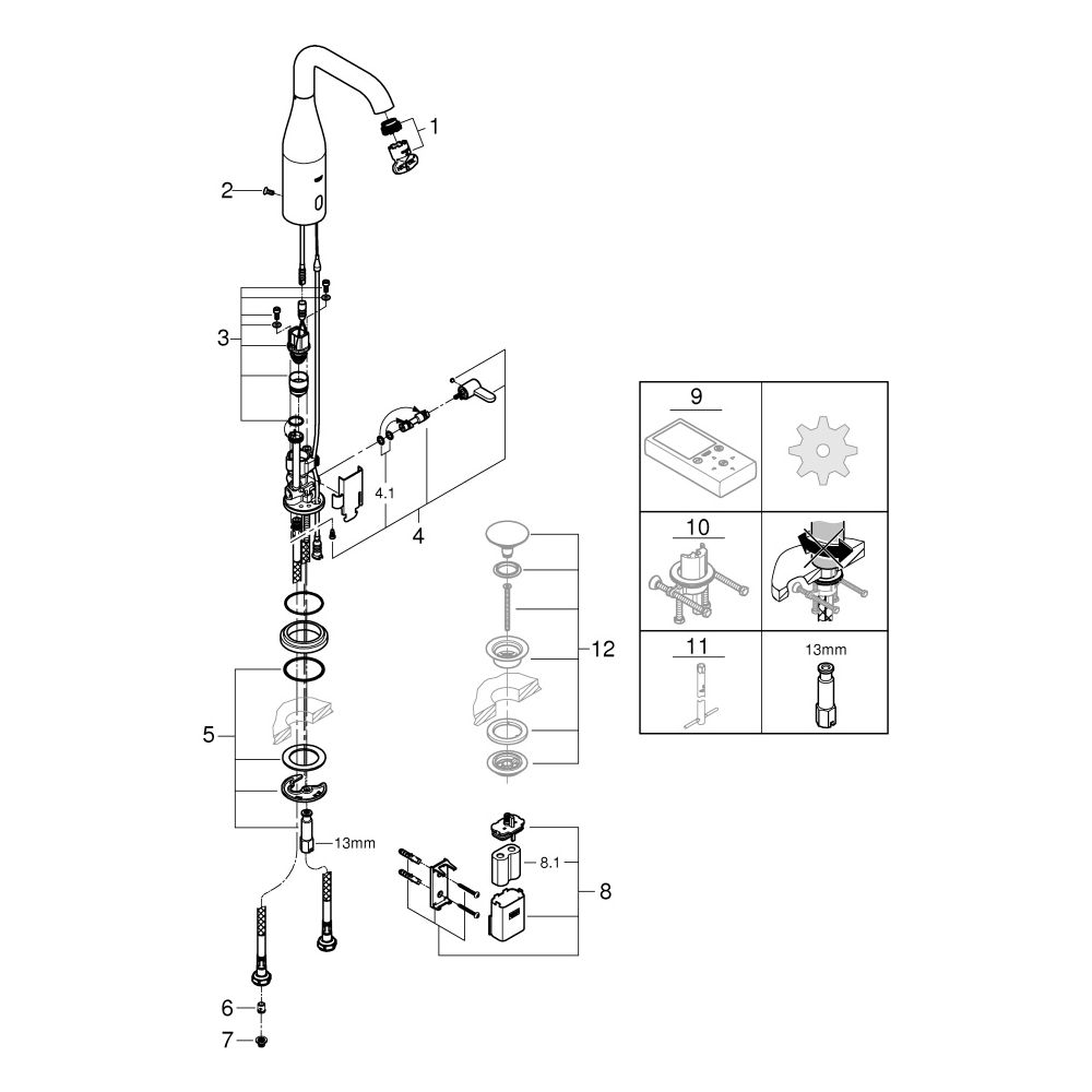Grohe Essence Infrarot-Elektronik-Waschtischarmatur, DN 15, 6V, mit Mischung, variabel ... GROHE-36445DC0 4005176686542 (Abb. 8)