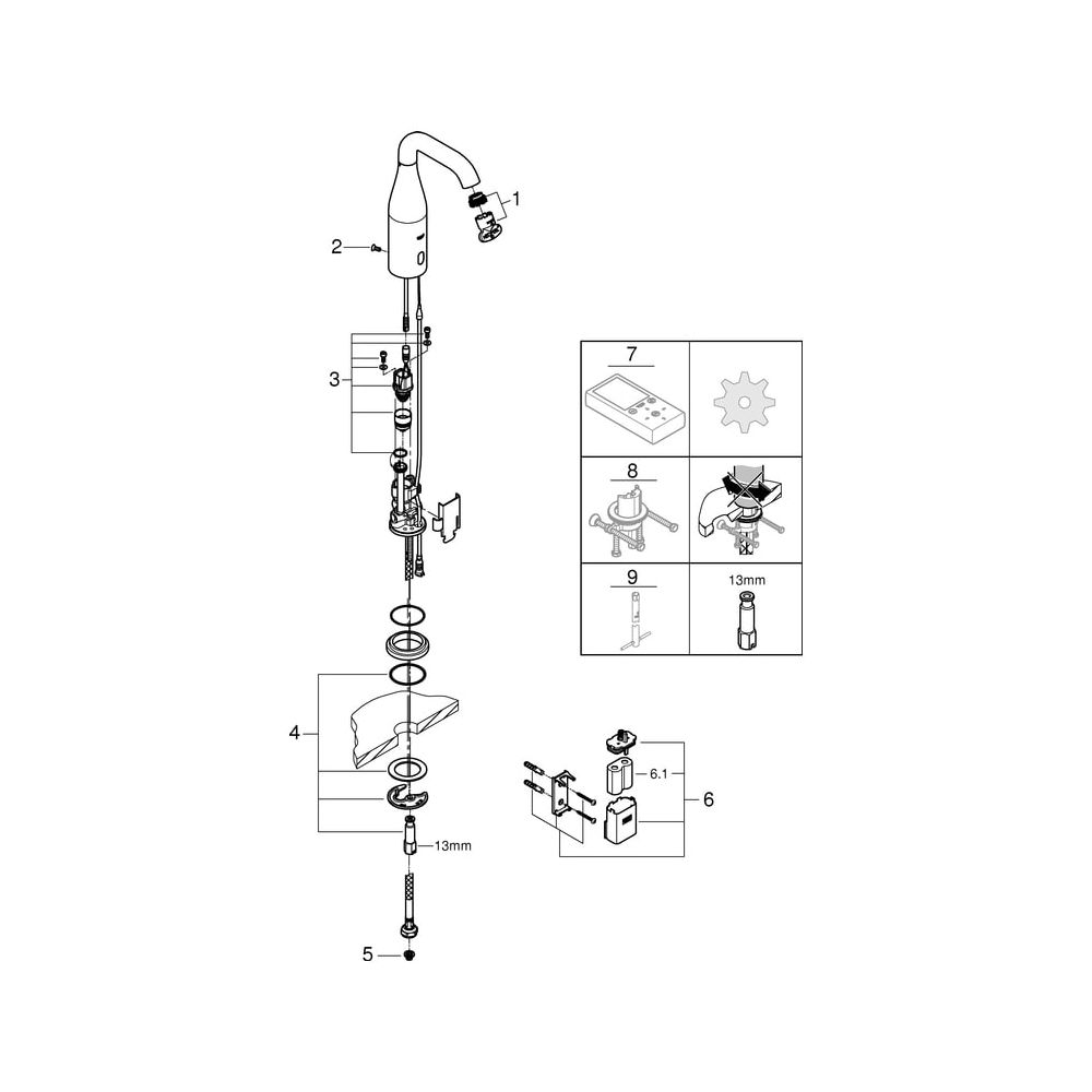 Grohe Essence Infrarot-Elektronik-Waschtischarmatur, DN 15, Batterie, ohne Mischung, Ch... GROHE-36446000 4005176415685 (Abb. 7)