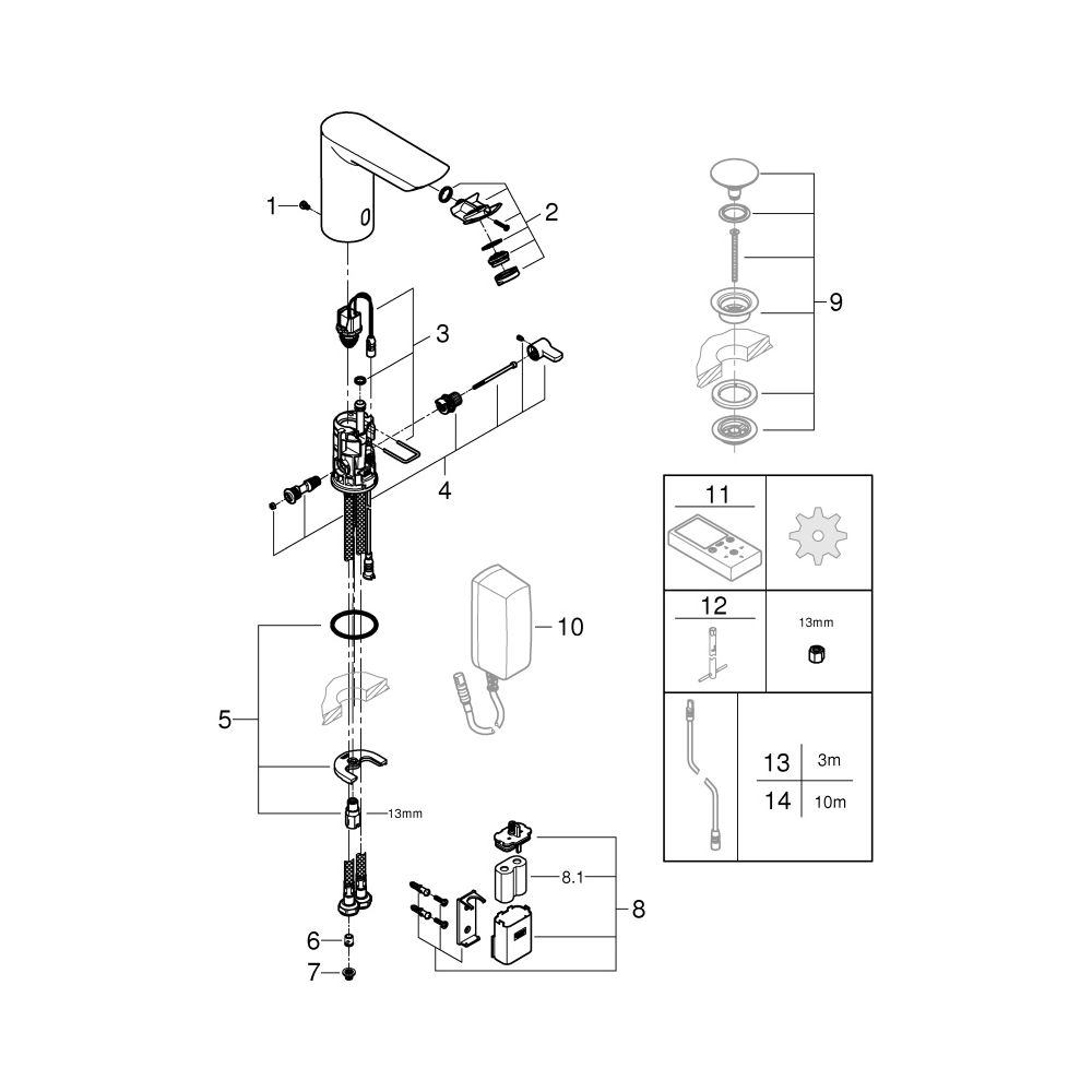 Grohe Infrarot-Elektronik für Waschtisch Bau Cosmopolitan E, mit Mischung, 6V Lithium-... GROHE-36451000 4005176473678 (Abb. 17)