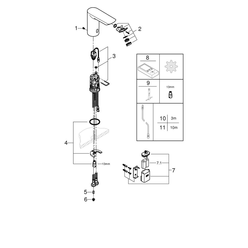 Grohe Infrarot-Elektronik für Waschtisch Bau Cosmopolitan E, ohne Mischung, 6V Lithium... GROHE-36452000 4005176473685 (Abb. 10)