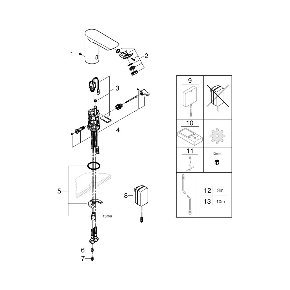 Grohe Infrarot-Elektronik für Waschtisch Bau Cosmopolitan E, mit Mischung, mit Steckert... GROHE-36453000 4005176473791 (Abb. 9)