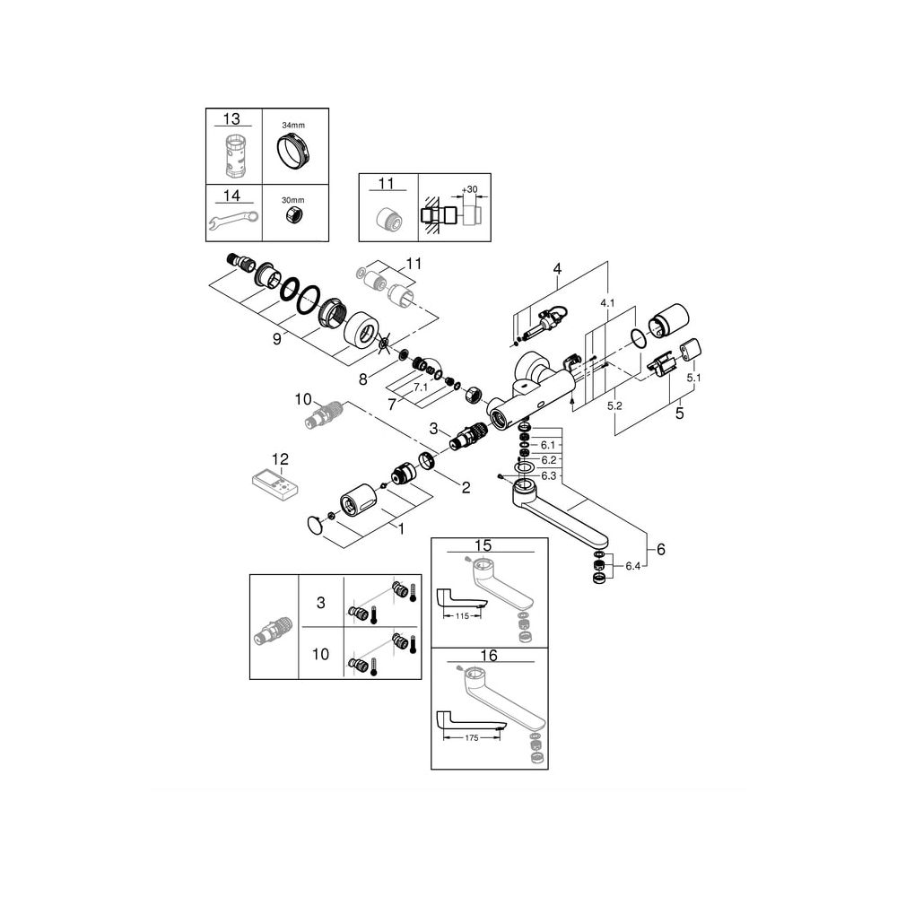 Grohe Infrarot-Elektronik für Waschtisch-Wandarmatur Ausladung 287mm Eurosmart Cosmopol... GROHE-36454000 4005176487774 (Abb. 9)