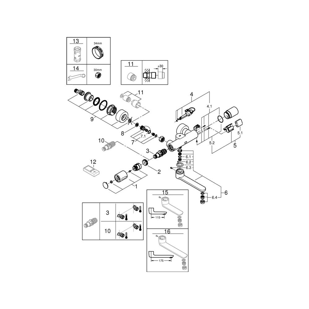 Grohe Infrarot-Elektronik für Waschtisch-Wandarmatur Ausladung 255mm Eurosmart Cosmopol... GROHE-36455000 4005176487781 (Abb. 9)