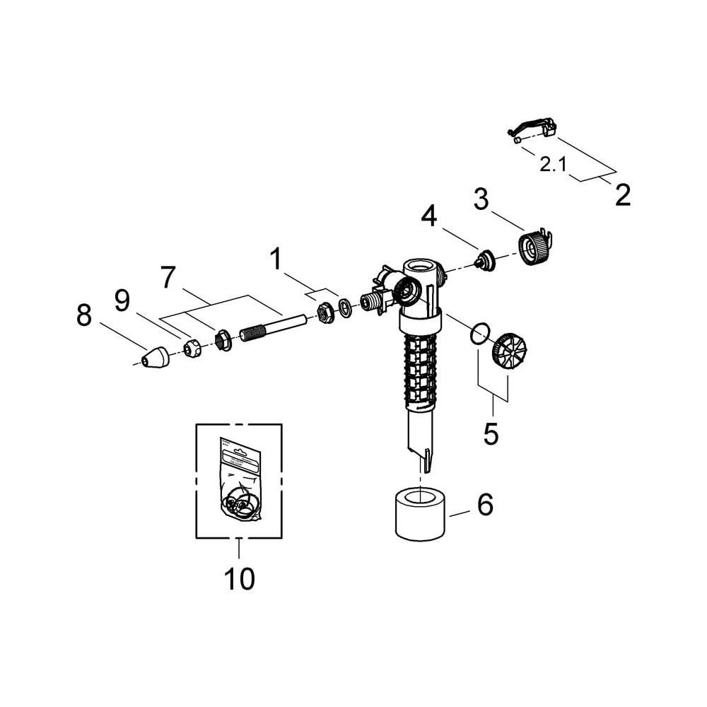 Grohe Füllventil DN 10 mit Abdeckkappe Versatzausgleichstück und Drossel, 37092000... GROHE-37092000 4005176145049 (Abb. 5)