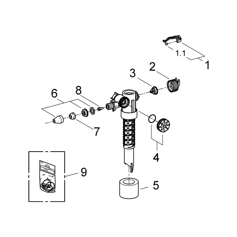 Grohe Füllventil DN 15 mit Abdeckkappe und Drossel, ohne Versatzausgleichstück, 3709500... GROHE-37095000 4005176145124 (Abb. 6)