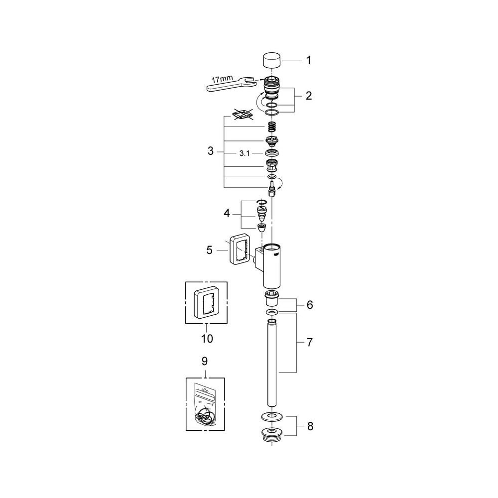 Grohe Urinal-Druckspüler Rondo mit integrierter Vorabsperrung, Chrom, 37339000... GROHE-37339000 4005176837937 (Abb. 8)