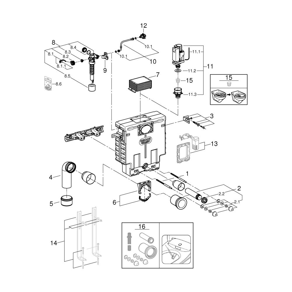 Grohe WC-Element Uniset BH 0,82m Spülkasten 6-9 Liter Betätigung vorn/oben, 38415001... GROHE-38415001 4005176866173 (Abb. 5)