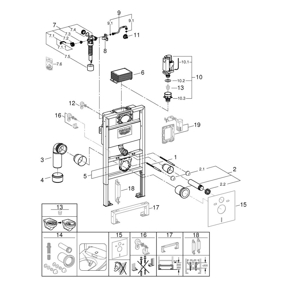 Grohe Wand-WC-Element Rapid SL, 1,00m Bauhöhe, mit Spülkasten 6-9 Liter, für Vorwand-/S... GROHE-38525001 4005176863967 (Abb. 7)