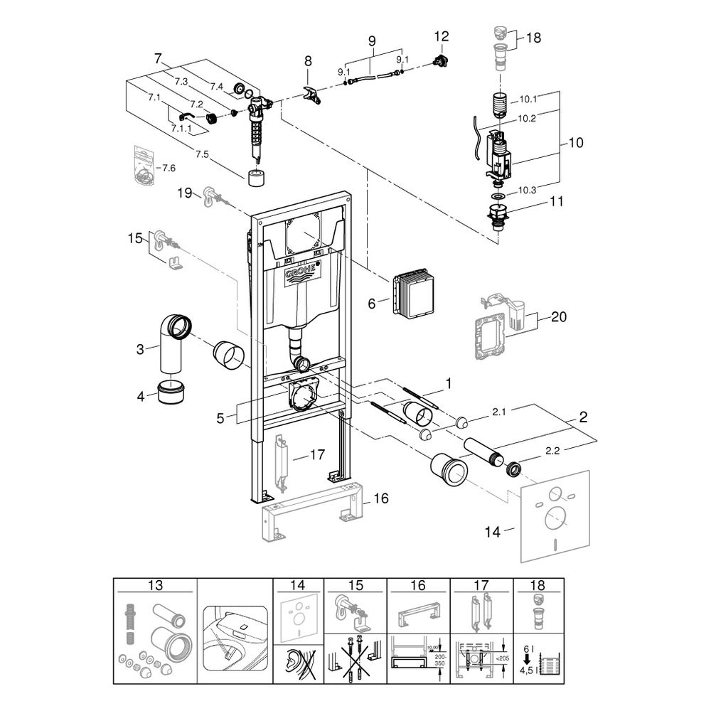 Grohe Rapid SL Wand-WC-Element, 1,13m Bauhöhe, mit Spülkasten GD 2, für Vorwand-/Ständ... GROHE-38528001 4005176863943 (Abb. 10)