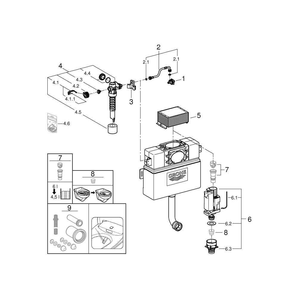 Grohe WC-Spülkasten, Wandeinbau, 6-9 Liter einstellbar, 1,00m Betätigung von vorn/oben,... GROHE-38579000 4005176807640 (Abb. 6)