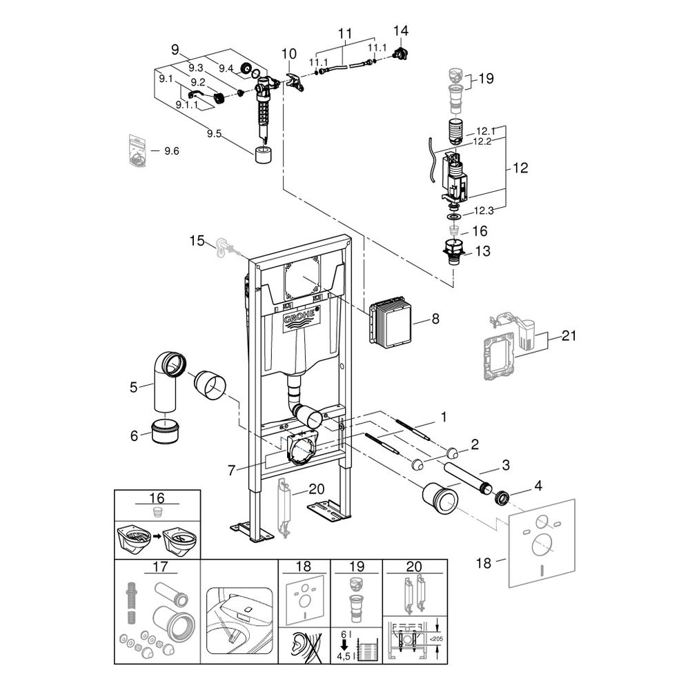 Grohe Wand-WC-Element Rapid SL, 1,13m Bauhöhe, mit Spülkasten GD 2, für freistehende, V... GROHE-38584001 4005176863714 (Abb. 6)