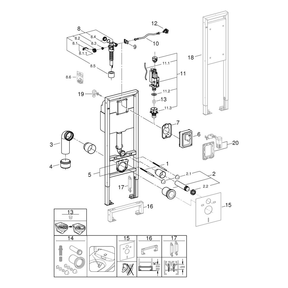 Grohe Wand-WC-Element Rapid SL 1,13m Bauh., m. Spülkasten 6-9 Liter, 0,42m, Vorwand-/St... GROHE-38675001 4005176863516 (Abb. 7)