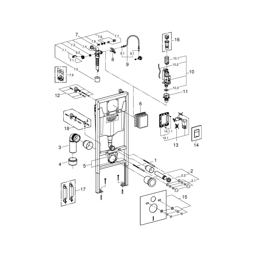 Grohe Rapid SL WC-Montageelement Trockenbau, 5-in-1 Set, Bauhöhe 113cm, mit Skate Cosmo... GROHE-38827000 4005176870477 (Abb. 7)
