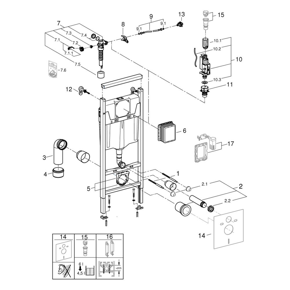 Grohe WC-Element Rapid SL, 1,13m Bauhöhe, für Vorwand-/Ständerwandmontage, ohne Wandwin... GROHE-38848000 4005176881404 (Abb. 4)
