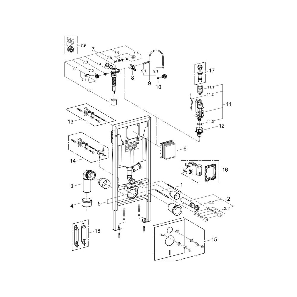 Grohe Wand-WC-Element Rapid SL, 1,13m Bauhöhe, mit Spülkasten GD 2, für Vorwand-/Stände... GROHE-39002000 4005176936920 (Abb. 6)
