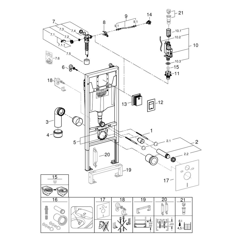 Grohe Rapid SL WC-Montageelement Trockenbau, Skate Cosmopolitan S Betätigung, BH 113cm,... GROHE-39501000 4005176453878 (Abb. 5)
