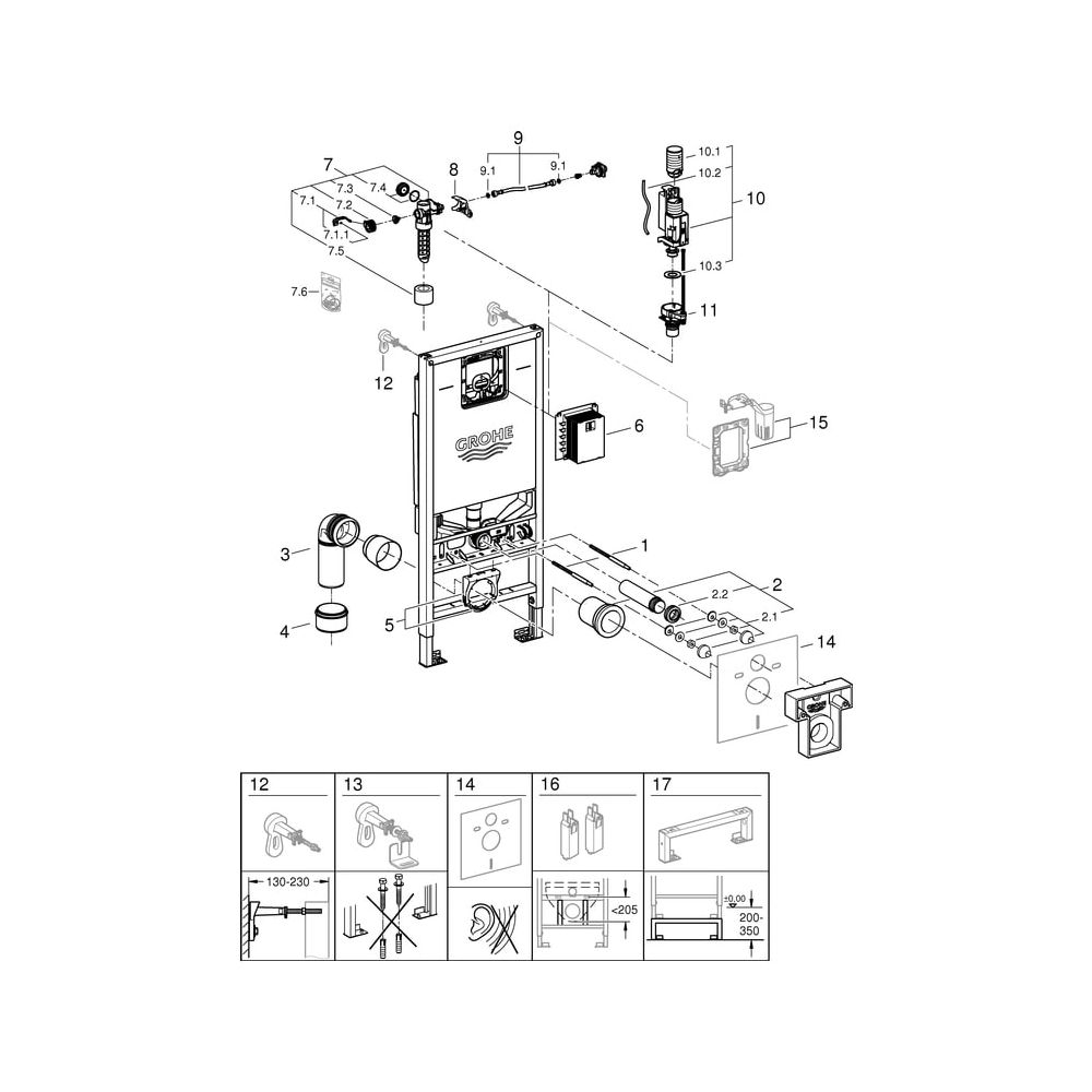 Grohe Wand-WC-Element Rapid SLX, 1,13m Bauhöhe, für Vorwand-/Ständerwandmontage, mit Sp... GROHE-39596000 4005176527494 (Abb. 8)