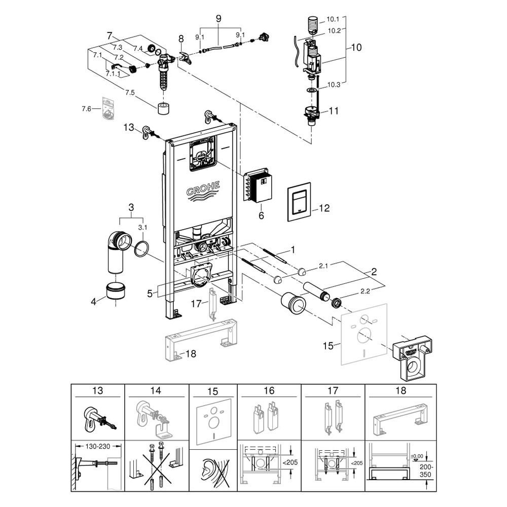 Grohe Rapid SLX WC-Montageelement Trockenbau, GDX Spülkasten, BH 113cm, mit Spülstromdr... GROHE-39603000 4005176527562 (Abb. 7)