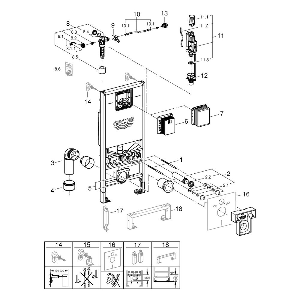 Grohe WC-Element Rapid SLX, 1,13m Bauhöhe, mit Spülstromdrossel, mit Stromanschlussund ... GROHE-39865000 4005176644573 (Abb. 5)