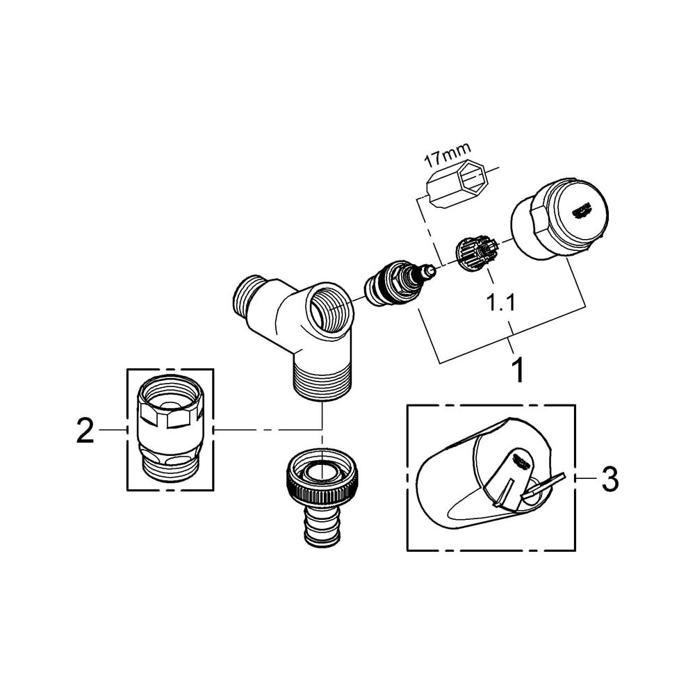 Grohe Original WAS Anschlussventil, DN 15, Wandmontage, Fettkammer-Oberteil 1/2", Chrom... GROHE-41010000 4005176281822 (Abb. 5)