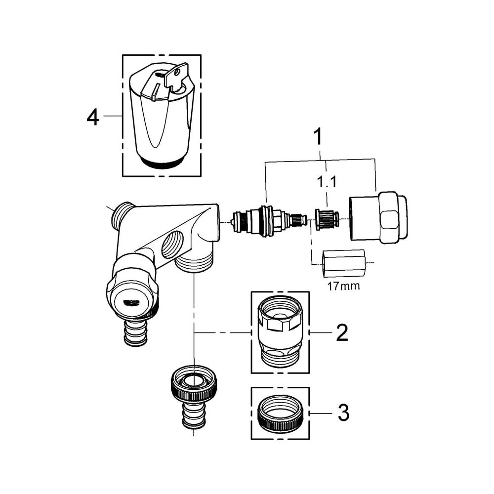 Grohe Original WAS Doppelventil Einfach, DN 15, Wandmontage, Innengewinde 1/2", Fettkam... GROHE-41020000 4005176281891 (Abb. 5)