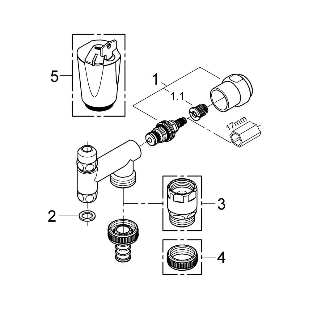 Grohe Original WAS Ventil Eckfix DN 10, Fettkammer-Oberteil 3/8", Chrom, 41030000... GROHE-41030000 4005176281938 (Abb. 5)
