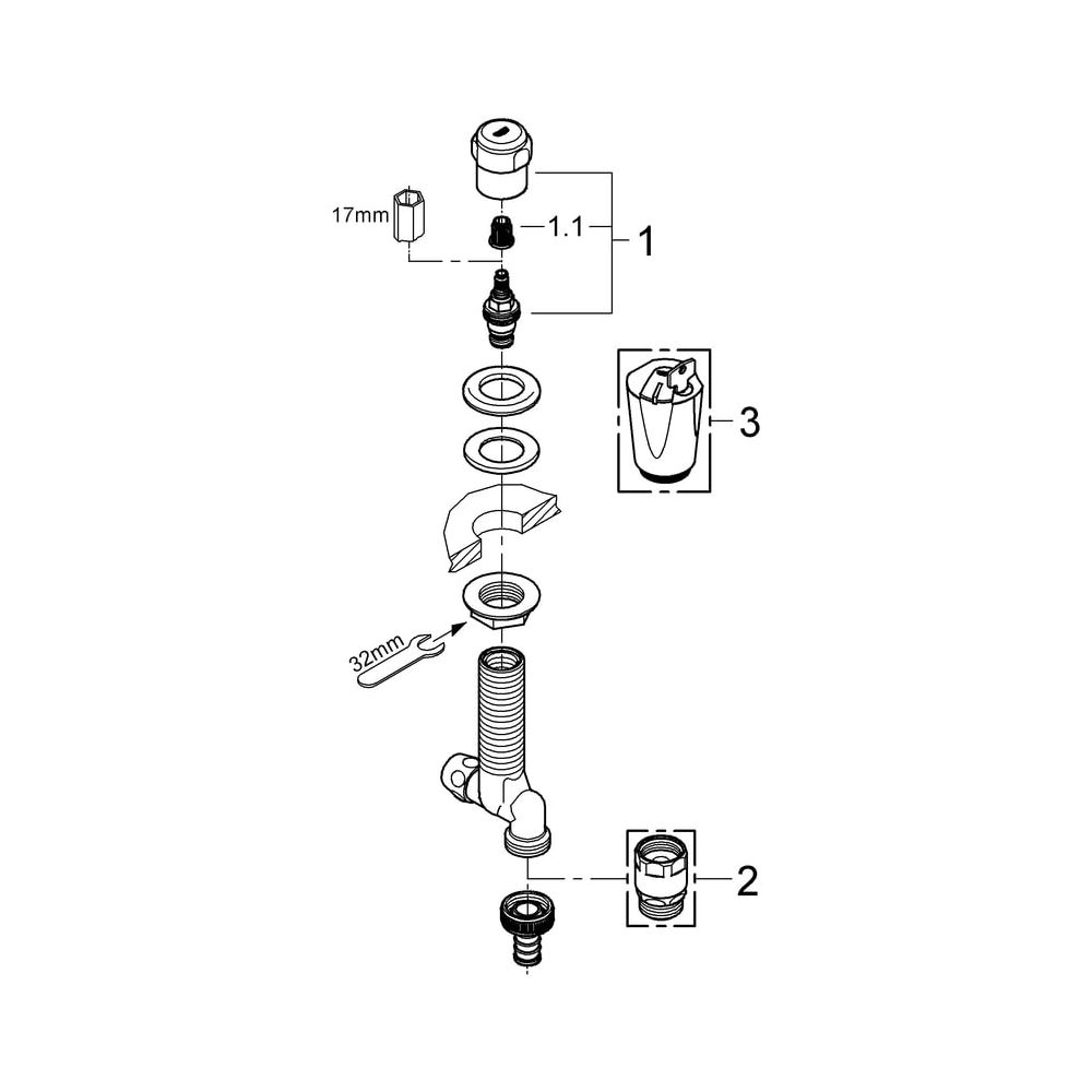 Grohe Original WAS Untertischventil DN 15, Spültischmontage, 50mm verstellbar, Fettkamm... GROHE-41050000 4005176282072 (Abb. 6)