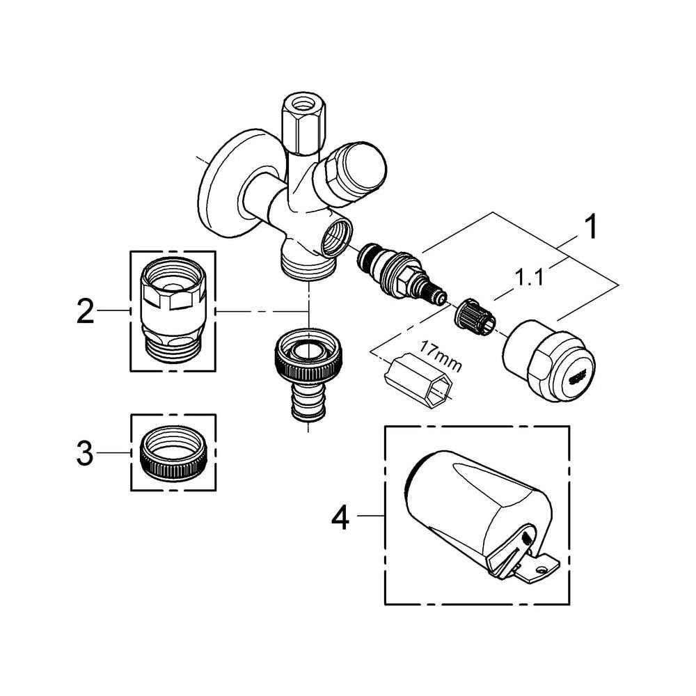 Grohe Original WAS Kombi-Eckventil, DN 10, Wandmontage, Kartuschen-Oberteil, Fettkammer... GROHE-41070000 4005176282164 (Abb. 5)