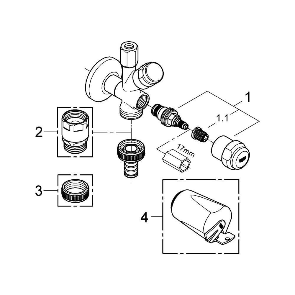 Grohe Original WAS Kombi-Eckventil DN 15, Wandmontage, Kartuschen-Oberteil, Fettkammer-... GROHE-41073000 4005176282195 (Abb. 6)