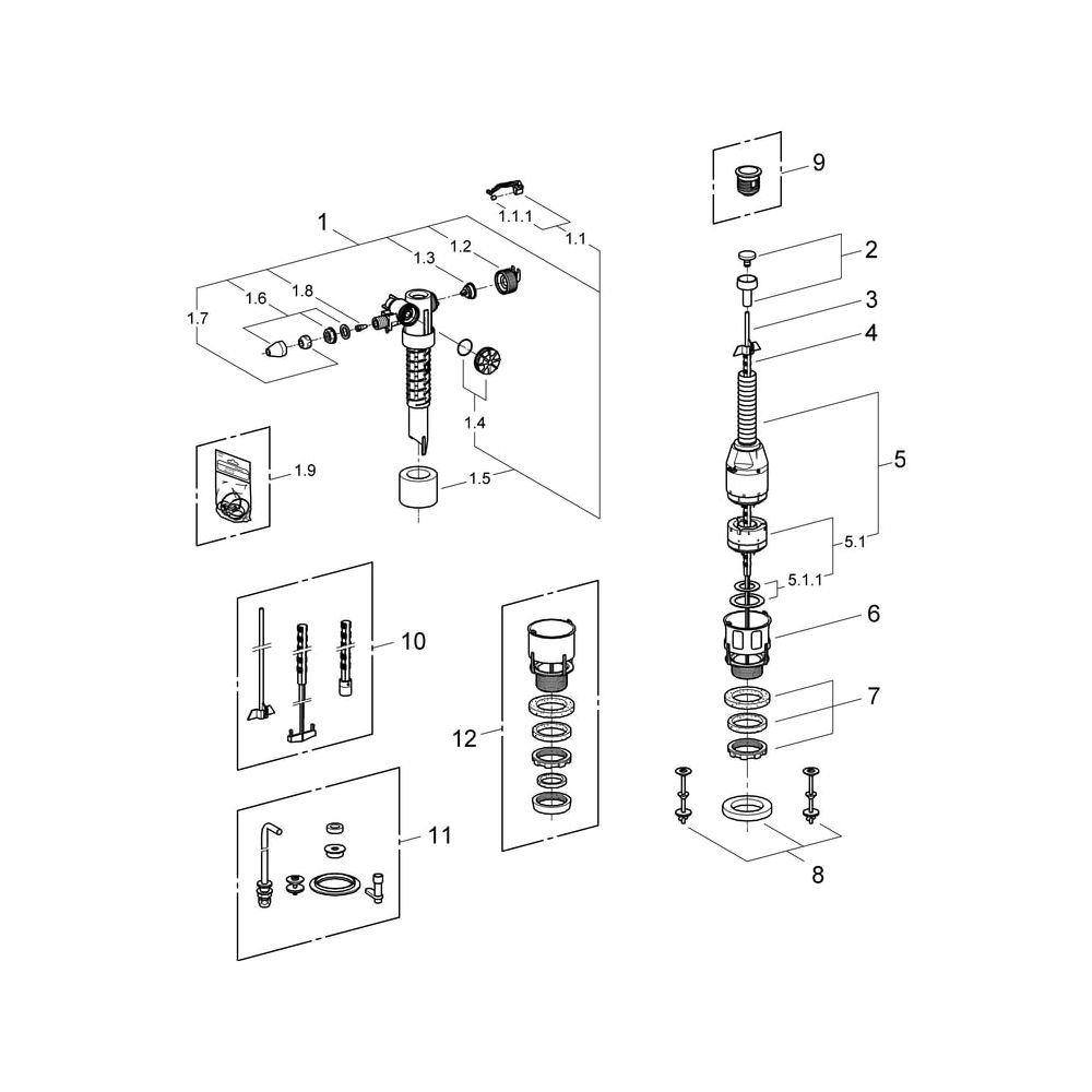 Grohe Austauschgarnitur für aufgesetzte Keramik-Spülkästen, mit Füllventil, Servo-Ablau... GROHE-43907PI0 4005176177545 (Abb. 4)