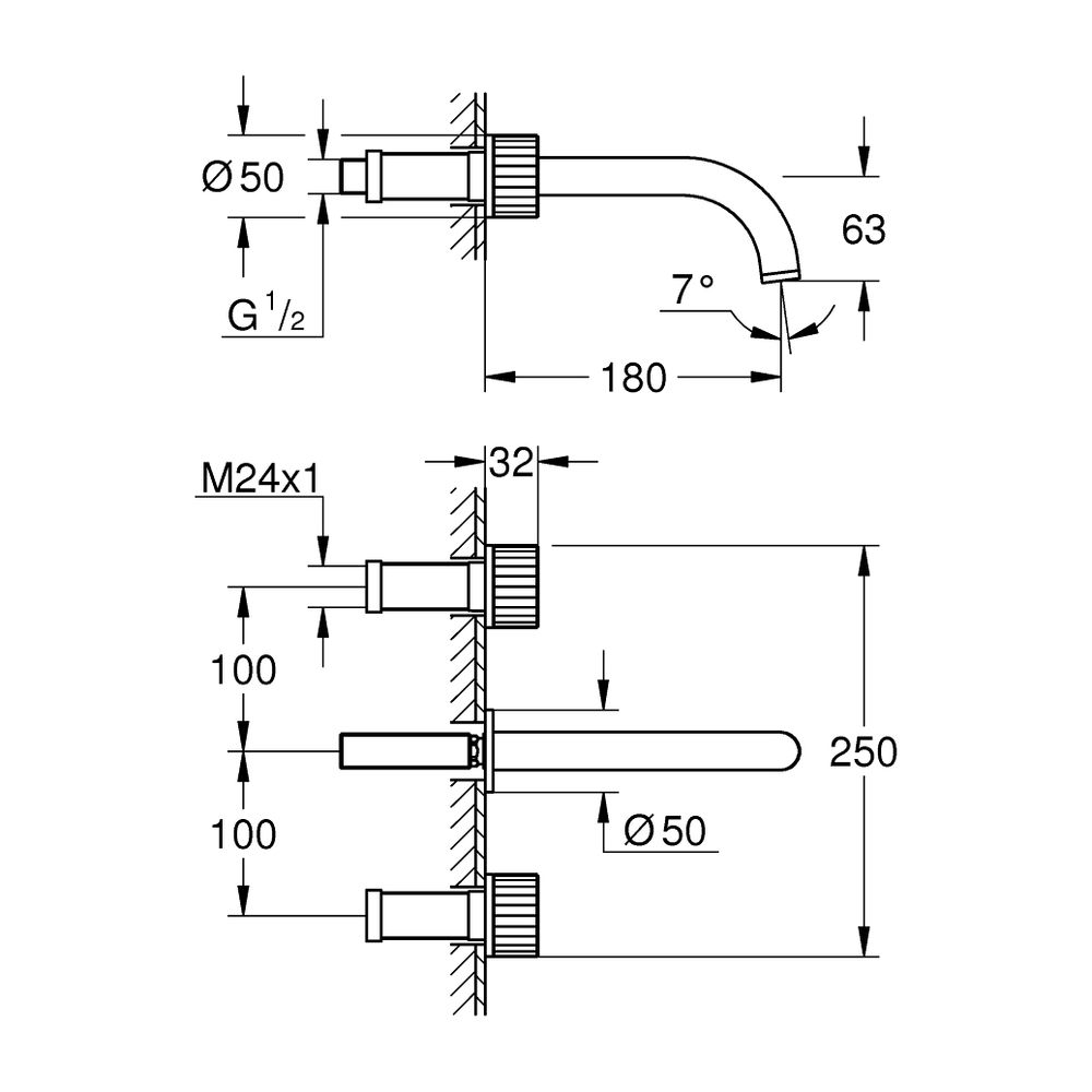 Grohe Atrio PC 3-Loch-Waschtisch-Wandbatterie Chrom, Fertigset für Knopfbetätigung, Sti... GROHE-20589000 4005176511691 (Abb. 4)